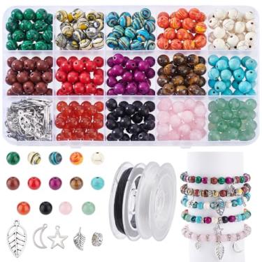 Imagem de AHANDMAKER Kit de fabricação de joias de pedra – 440 peças, kit de fabricação de pulseiras de contas de pedra natural de cristal com fio elástico, contas de pedra para suprimentos de fabricação de