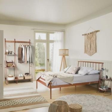 Imagem de Conjunto Cama Casal, Mesa de Cabeceira e Arara de Roupas em Aço Begônia CabeCasa Madeir...