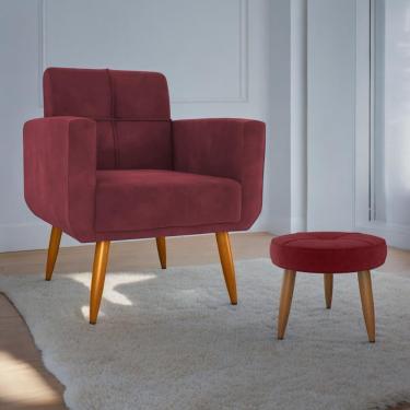 Imagem de Conjunto De Poltrona E Puff Decorativos Miller Veludo Vinho