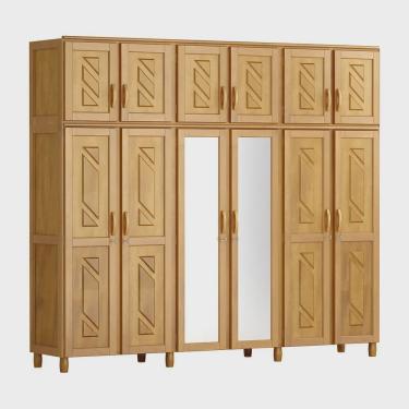 Imagem de Guarda-Roupa Grécia Casal Mel com Espelho 12 Portas 3 Gavetas e Maleiro Madeira Maciça de Pinus - Cavazotto