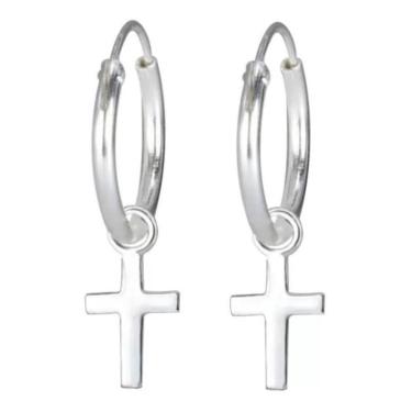 Imagem de Brinco Argola Com Cruz Masculino Prata 925 Modelo