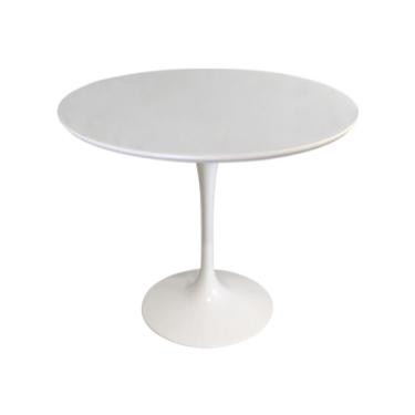 Imagem de Mesa de Jantar Saarinen Tulipa Redonda - 80 cm - Laca Acetinada Branca com Vidro