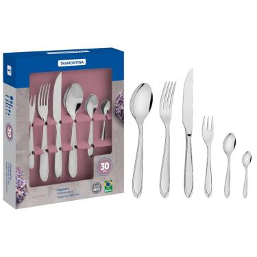 Imagem de Faqueiro Tramontina Inox Completo 30 peças Laguna Jogo de Talheres Serve 5 Pessoas com Desenho no Cabo