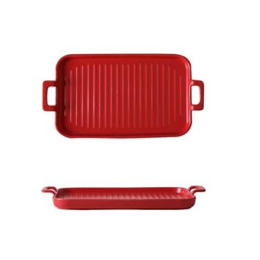 Imagem de Bandeja de cerâmica binaural colorida, bandeja de sobremesa de restaurante doméstico - 29 cm - vermelha