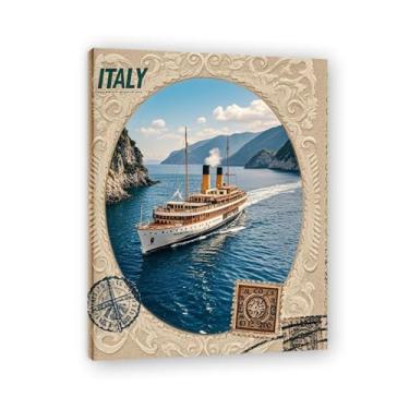 Imagem de Impressão em tela vintage navio a vapor italiano envelhecido - Carimbo de papel envelhecido 50 x 65 cm
