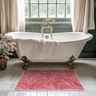 Imagem de Tapete de área 2x3 rosa dourado moderno para banheiro tapete interno lavável à máquina tapetes abstratos para quarto, ultramacio, sala de jantar, tapete antiderrapante para escritório em casa