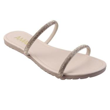 Imagem de Sandália Rasteira Feminina Brilho Tiras Rasteirinha Strass Confortável