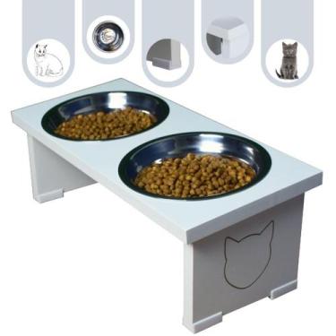 Imagem de Comedouro Pet Gato Elevado MDF Duo - Inox - Maderacco