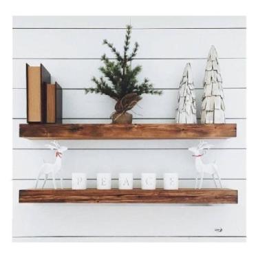 Imagem de Kit 2 Prateleiras Suporte Invisível Madeira Maciça 50Cm - Loja Do Pinh
