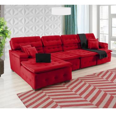 Imagem de Sofá Orlando 3.45x1.50m Com Chaise, Retrátil E Reclinável - Vermelho