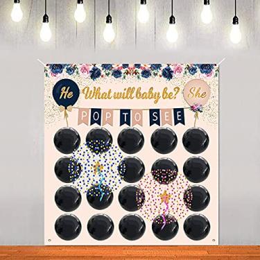 Imagem de Senfaro Ideia de revelação de gênero jogo de artigos de festa, para ele ou ela, jogo de balões de previsão de gênero de bebê, decoração de confetes, rosa blush, azul marinho e preto, decoração reveladora de gênero de bebê