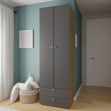 Imagem de Guarda-roupa 2 Módulos 2 Portas 3 Prateleiras 2 Gavetas Frame Cabecasa madeiramadeira Acácia/Grafite