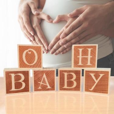 Imagem de Ó bloco de construção de bebê mesa de chá de bebê centro decoração de mesa cubo de letra Guestbook Lembrança Neutro Menina Menino Gênero Revelar Jogo Festa Favor suprimentos 6 peças