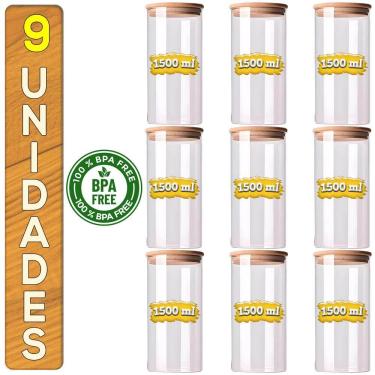 Imagem de 9 Potes De Vidro Herméticos Premium 1500ml Para Mantimentos Tampa De Bambu