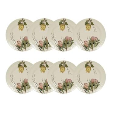 Imagem de Conjunto Pratos Melamina Plástico Veleiro Hotel Sobremesa Raso Refeição Flores (8, 28cm)