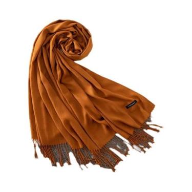 Imagem de Xale de Caxemira Longo Feminino - Cor Sólida, Hijab, Pashmina com Borl