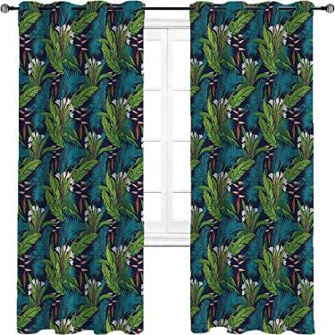 Imagem de Cortinas blackout de folhas – Cortinas de isolamento térmico, economia de energia e redução de ruído para quarto e sala de estar, cortina de isolamento de cozinha com tratamento de sombreamento