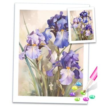 Imagem de MOER SKY Pintura de diamante de flor de íris faça você mesmo, pintura de íris em aquarela por números para iniciantes, kits de arte de diamante redondo completo para decoração de quarto, decoração de