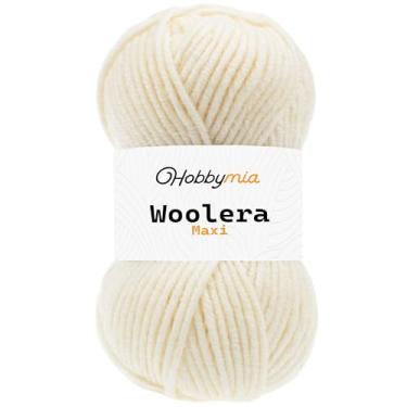 Imagem de HobbyMia Fio de lã Woolera Maxi - 100 g / 109 jardas - (5) peso volumoso - 75% acrílico, 25% lã (off-white, 1 novelo)
