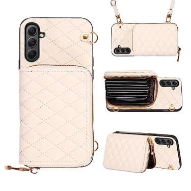 Imagem de Furiet Capa carteira com zíper para Samsung Galaxy A14/M14 5G com alça de ombro transversal e compartimentos para cartões, suporte de cartão de couro PU de luxo para celular A 14 4G 14A 14M G5