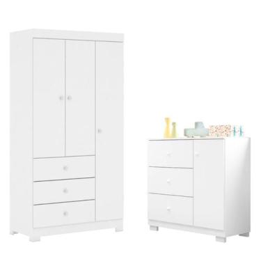 Imagem de Conjunto Infantil Roupeiro Duda 3P e Comoda MDF Branco Pheonix Baby - 