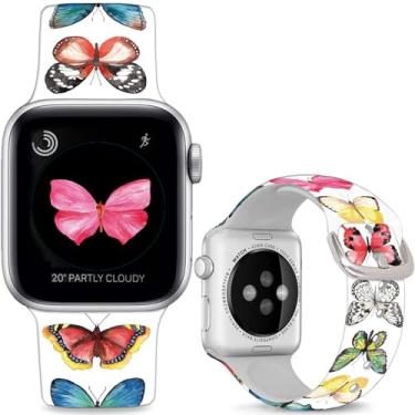 Imagem de Sjiangqiao Pulseiras de relógio de silicone macio compatíveis com Apple Watch SE séries 10, 9, 8, 7, 6, 5, 4, 3, 2 e 1 de 49 mm, 46 mm, 44 mm e 42 mm (série 3 2 1), para mulheres e homens.