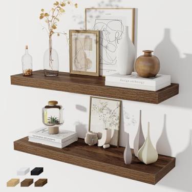 Imagem de Prateleiras flutuantes para parede, conjunto de 2 prateleiras flutuantes de 81 cm, prateleira de madeira rústica montada na parede para banheiro, sala de estar, quarto e cozinha, prateleira suspensa