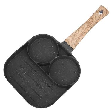 Imagem de Frigideira 3 Em 1 De Alumínio Antiaderente Sem Uso De óleo Multiuso Ovo Hamburguer Bacon - Preto