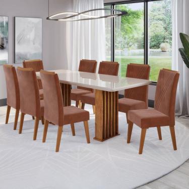 Imagem de Mesa de Jantar 8 Lugares Exclusive com Vidro Ripado Marrom/Terracota/Off White - Viero Móveis