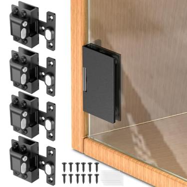 Imagem de Mdkave Dobradiças de porta de vidro, dobradiças macias para portas de armário de vidro, aço inoxidável 304, fechamento silencioso para portas de espessura de 5-8 mm (preto, pacote com 4)