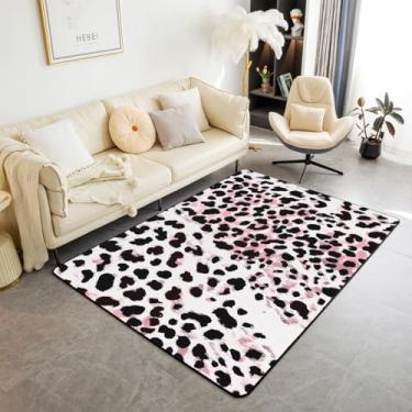 Imagem de jejeloiu Tapete de área de leopardo rosa preto 3x5 crianças guepardo tapetes de sala de estar para quarto para meninos meninas adolescentes tapete decorativo antiderrapante safári tapete de chão
