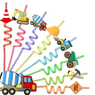 Imagem de 24 peças 24 lembrancinhas de festa de construção, canudos, caminhão de lixo para tema de transporte de construção, sacolas de brindes, decorações de aniversário, suprimentos de festa, presente