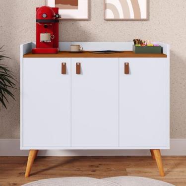 Imagem de Aparador Buffet Sala Cozinha 3 Portas Lunara Puxador Couro - Diversas 