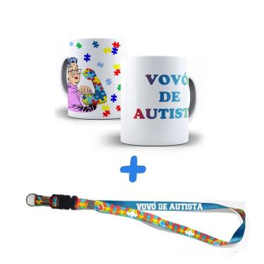 Imagem de Kit Presente Sou Vovó de Neurodivergente Com Caneca + Chaveiro e Cordão Puzzle
