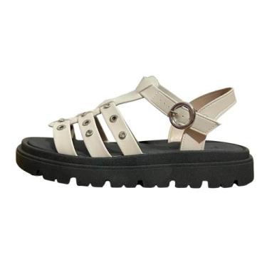 Imagem de Sandalia Moleca Tratorada Aplicacao Metalica, 38, Branco