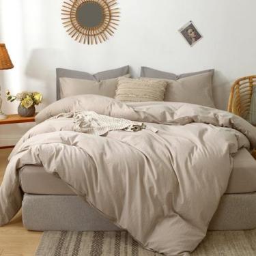 Imagem de Conjunto de capa de edredom MooMee Bedding 100% algodão lavado e linho