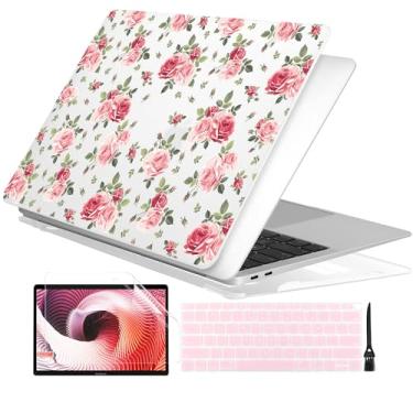 Imagem de Batianda Capa para MacBook Air M1 13 polegadas modelo A2337 A2179 A1932 2021 2020 2019, capa rígida fosca com design floral adorável com capa de teclado e protetor de tela, rosas