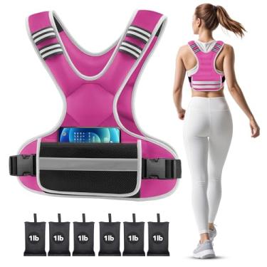 Imagem de Colete feminino com peso ajustável de 1,8 a 4,5 kg / 5,4 a 8,2 kg / 9 a 14,5 kg colete pesado masculino com 6 pesos de ferro, ombreiras e bolso grande para caminhada, corrida, crossfit, treinamento de
