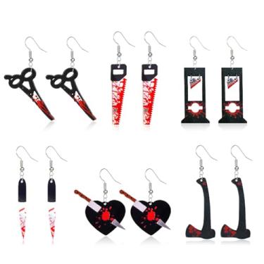 Imagem de QLYOVWE Conjunto de 6 a 12 pares de brincos com pingente de faca de Halloween para mulheres, exclusivo horror, faca, punhal, machado, chave inglesa, vintage, gótico, Halloween, punk, presentes, Medium