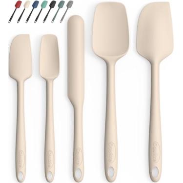 Imagem de Coukre Conjunto de 5 espátulas de silicone, resistente ao calor, silicone de grau alimentício, cabo reforçado estendido atualizado, seguro para lava-louças, para assar, cozinhar (bege puro, cor sólida