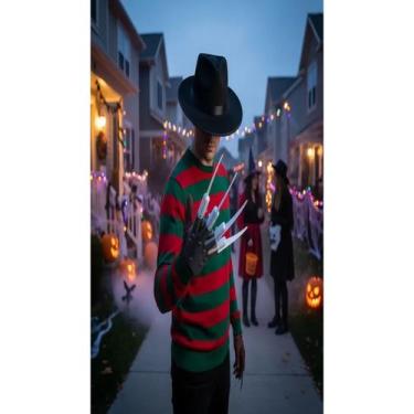 Imagem de Fantasia freddy krueger garra e chapeu halloween festas - MC Presentes
