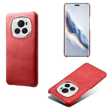 Imagem de Capa para Honor Magic 6 PRO,Proteção contra quedas,Casca de volta de cor sólida simples,Design de couro de imitação de plástico-Red