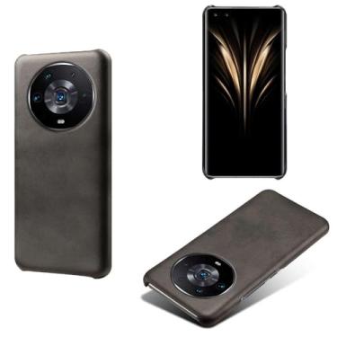 Imagem de Capa para Honor Magic 4 Ultimate,Proteção contra quedas,Casca de volta de cor sólida simples,Design de couro de imitação de plástico-Black