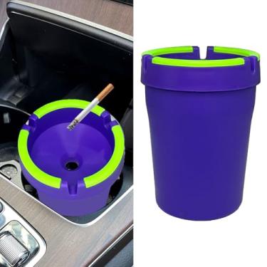 Imagem de QKYS Cinzeiro de carro com tampa, à prova de cheiro, cinzeiro que brilha no escuro, mini cinzeiros sem fumaça, acessórios de interior de carro portátil universal, copo de cigarro para carros