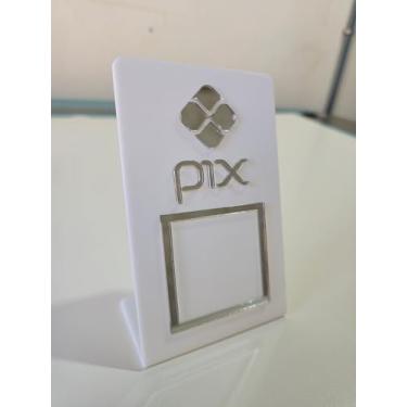 Imagem de Placa de Pix Acrílica com Detalhes Dourado ou Prateado Espelhado – Espaço para QR Code (Branco com Prata)