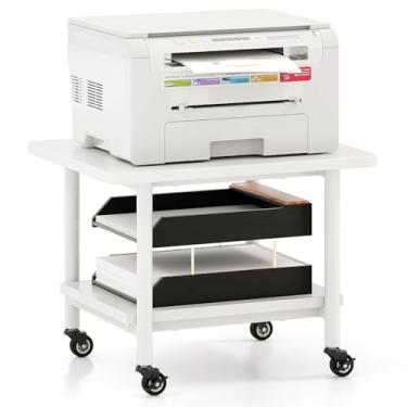 Imagem de Nightcore Carrinho de impressora sob a mesa, suporte de prateleira de impressora de camada dupla com rodas bloqueáveis e estrutura de metal, organizador de máquina de fax com scanner móvel para casa