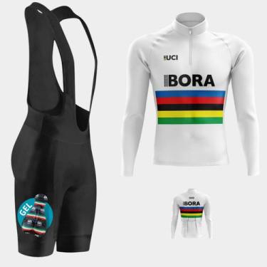 Imagem de Conjunto Masculino Camisa Bora Branca Manga Longa + Bretelle Forro Gel