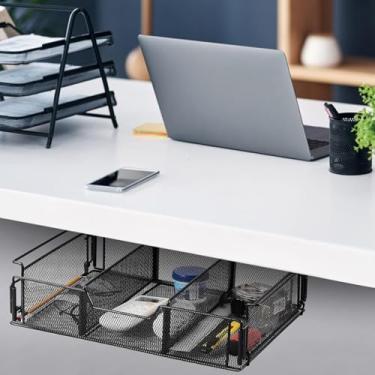 Imagem de Gaveta De Armazenamento Sob A Mesa Malha De Metal Preta Escondida Sob Os Organizadores De Mesa Ltifuncional Sob A Mesa Pendurado Caixa Organizador Para Escritório Casa Armário Papelaria