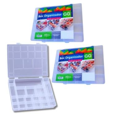 Imagem de Kit com 2 Caixas Organizadoras Multiuso Com tampa e 20 Compartimentos para Remédios Material de Costura Pregos Parafusos Bijuterias e diversos objetos pequenos Estilo Maleta 37cm x 27cm Transparente
