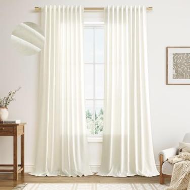 Imagem de Cortinas de linho bege quente de 250 cm de comprimento para quarto semitransparente, filtragem de luz, moderna, estilo fazenda, gancho texturizado, aba traseira, haste plissada, 250 cm, cortina de